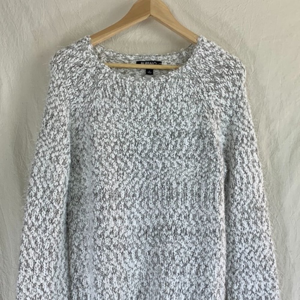 Buffalo David Bitton Pullover Sweater in White/Grey Vegan Wool